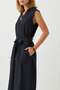 Shirt Collar Front Buttoned Sleeveless Dress-Black - 4
