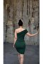 Emerald One-Shoulder Draped Detailed Gathered Dress 583258 - 4