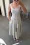 Special Series Embroidery Detailed Strappy Linen Dress - Beige - 2