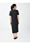 Anthracite Melange Straight Cut Crew Neck Short Sleeve Knitted Dress - 3