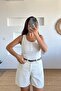 White Ribbed Buttoned Top