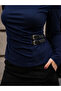Women's Belted Long Sleeve Bluz with Detailing - 2