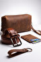 100% Genuine Crazy Cowhide Leather Set of 4 - Handbag, Belt, Card Holder, Keychain - Combination - 3