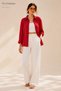 Women's Red Muslin Oversize Loose Cut Buttoned Shirt - 4
