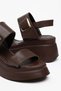 Women's Wedge Heeled Sandals Brown Thick Straps with Buckle and Velcro - 3