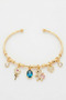 Women's Gold Teddy Bear and Heart Charm Stainless Steel Handcuff Bracelet