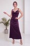 Women's Draped Collar Gold Detailed Maxi Length Satin Evening Dress Navy Blue, Plum