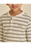 Boys Ecru Striped Waffle Henley T-Shirt - 4