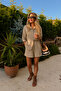 Women's Camel Shirt Shorts Set |   Elastic Waist Comfortable Cut Mlb234 - 4