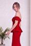 Women's Peplum Skirt Blouse Double Set Off-Shoulder Red - 6