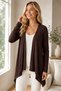 Women's Long Sleeve Asymmetrical Cut Draped Loose Comfortable Fit Stylish Brown Cardigan - 7