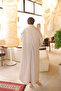 Beige Slit Long Striped Tunic with Shawl Detail - 3