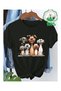 Unisex Oversize Printed Cotton Crew Neck Short Sleeve Black T-Shirt Dogs