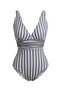 Beria Women's White Navy Blue V-Neck Draped Gathering Swimsuit