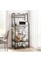 5 Tier Kitchen Oven Rack with 2 Large Wire Baskets, Sturdy Microwave Stand, Industrial Coffee Bar Station, Spice and Pot Organizer with 8 Hooks, Black + Grey - 5