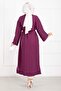 Gold Buttoned Lace-Up Long Kimono Plum - 4