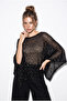 Women's Black Glitter Mercerized Asymmetrical Cut Cape Blouse 2777 60286428 - 3