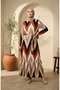 Bürümcük Fabric Zigzag Patterned Hijab Dress 0580A-02 Tile Mink