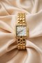 Cantien Women's Wristwatch Gold Square Case Light Blue Dial Steel Band Quartz Premium Wrist Watch Stylish Elegant Analog Watch - 2