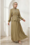 Stone Detailed Zippered Belted Hijab Double Set 0335-02 Khaki - 2