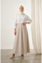 Viscose Fabric Striped Skirt with Elastic Waist 0348-07 Beige