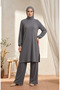 Bürümcük Fabric Tunic Pants Hijab Double Set 0571-02 Gray - 2