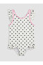 Ecru Polka Dot Ruffled Girls' Swimsuit
