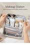 SOTEN Large Travel Makeup Bag Organizer, Standing Cosmetic Organizer with Handle, Waterproof PU Vanity Case for Women, Portable Makeup Station & Toiletry Bag, Available in Cream Beige, Sky Blue & Ligh - 6