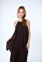 Women's Brown Thin Strap Asymmetrical Cut Blouse Trousers Two-Piece Set Nbmy4070