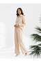 Beige Linen Blend Embroidered Two-Piece Set - 2