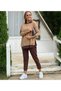 Women's Coffee Hooded Skirt Detail Crest Reverse Stitching Double Suit