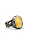 Antimony Silver Amber Ring – 11.5x25mm Butterscotch Cabochon Men's Ring 7.5g