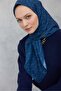 وشاح ناعم من القطن والبوليستر بنمط هندسي أزرق نيلي 90x90 - 5