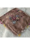 Brand Handcrafted Needle Embroidered Writing 100% Cotton Muslin – 4 Sides Embroidered Elegant Headscarf 100X100 cm - 7