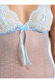 Light Blue Swiss Dot Lace Panel Slip And Brief Set - 2