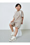 Boys Beige Graphic T-Shirt And Shorts Set