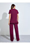 Burgundy Ikat Print Pocket Ruffle Hem T-Shirt And Pyjama Set - 5