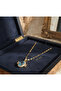 Gold Color Large Blue Stone Tarnish Resistant Steel Necklace - 4