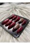 Handmade Press-On Nails Set - Sparkly Red Glitter & Nude French Accent Almond Custom Gel Nails - 2