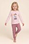 Girl's Cotton Crew Neck Carousel Printed Long Sleeve Pajama Set 9263 Pink