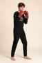 Young Men's Cotton Crew Neck Boxing Club Printed Long Sleeve Pajama Set 9689 Black