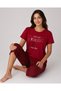 Women's Burgundy Plaid Capri Pajama Set Crew Neck Short Sleeve Casual Home Wear (P100-887)