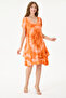 Orange Italian Batik Patterned Lined Midi Length Dress Size 38 - 42 - 4