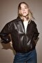 Suni deri oversize bomber ceket - 5