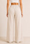 Women's Beige Linen Wide-Legged Trousers with Elastic Waist, Lace-Up, Pockets, No Show Stitching, Comfortable Cut, Summer Style - 3