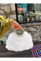 Handmade White Sequined Women's Clutch Bag – Vip Design with Round Handle, Stylish Evening Dress Event and Evening Bag