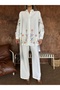 Women's Shirt with Beaded Embroidery on Front and Sleeves, Oversize Pants, Sizeable Suit - 4
