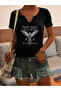 Women's Mix Printed Half V-Neck Sleeves Regular Fit Comfortable T-Shirt
