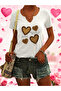 Women's Heart Printed Half V-Neck Sleeves Regular Fit Comfortable T-Shirt