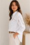 Women's White Scallop Embroidered Floral Linen Bohemian Pinterest Loose Shirt Brode Long Sleeve Stand Collar - 2